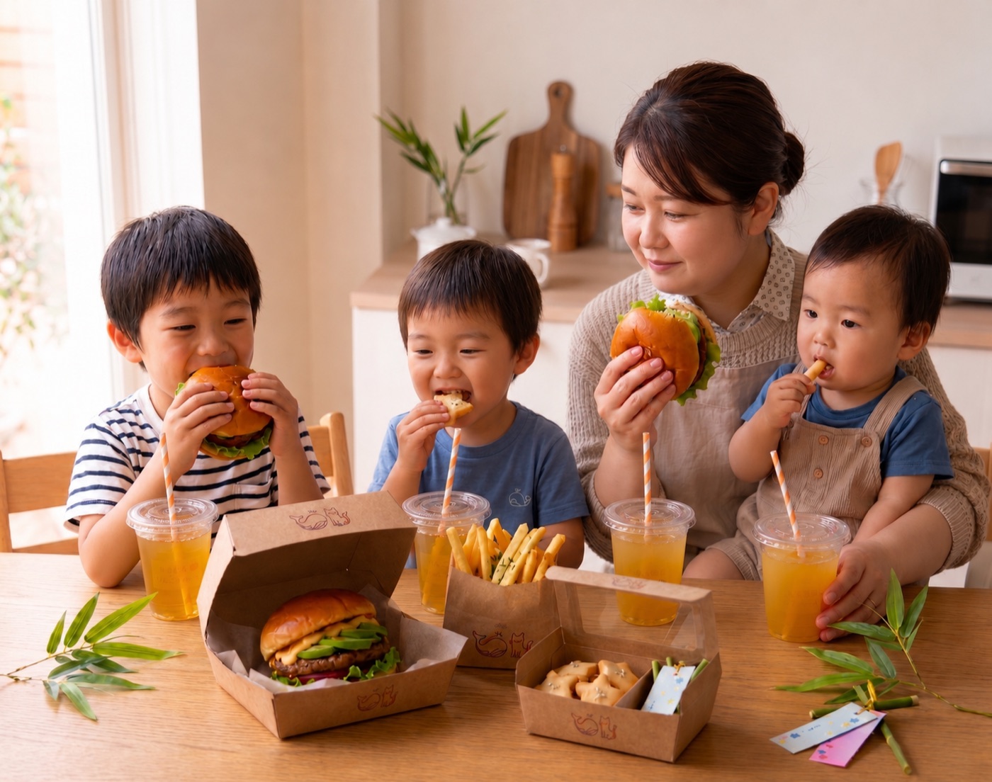 バーガーを囲むご家族